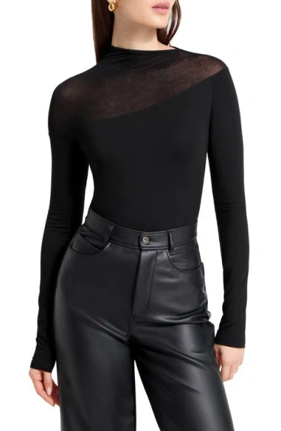 Marcella Dove Sheer Trim Top In Black