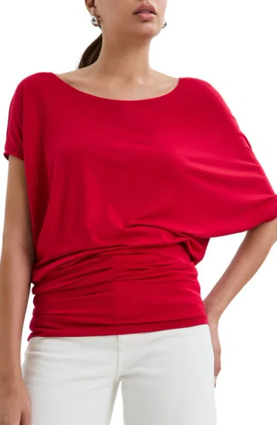 Marcella Elena Asymmetric Sleeve Batwing Top In Red
