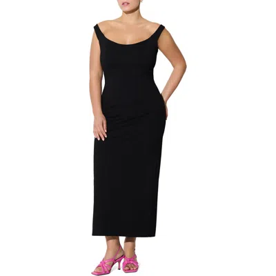Marcella Eliana Off The Shoulder Back Slit Dress In Black