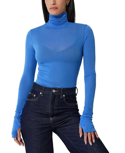 Marcella Eloise Sheer Turtleneck Top In Blue