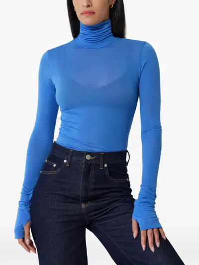 Marcella Eloise Sheer Turtleneck Top In Blue