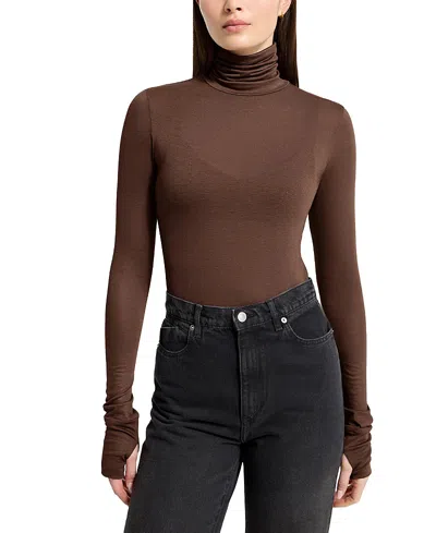 Marcella Eloise Sheer Turtleneck Top In Brown