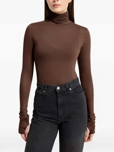 Marcella Eloise Sheer Turtleneck Top In Brown