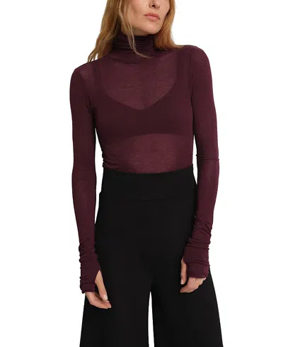 Marcella Eloise Sheer Turtleneck Top In Brown