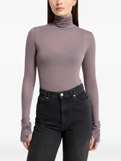 Marcella Eloise Sheer Turtleneck Top In Grey