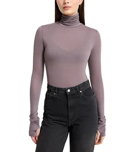 Marcella Eloise Sheer Turtleneck Top In Purple