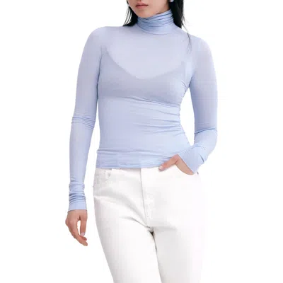 Marcella Eloise Turtleneck Semisheer Jersey Top In Blue
