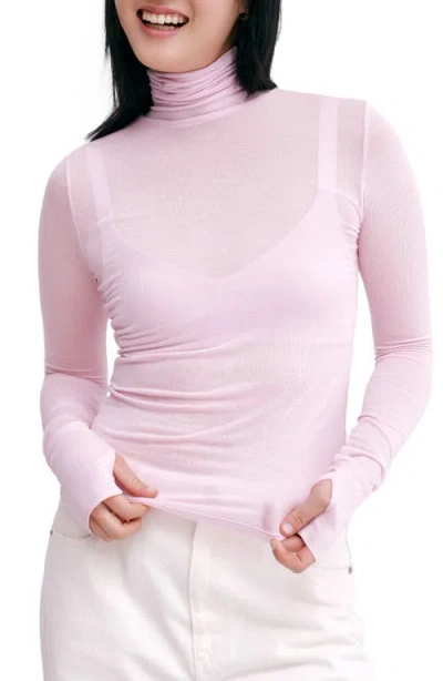 Marcella Eloise Turtleneck Semisheer Jersey Top In Pink