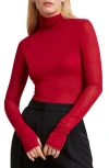 Marcella Eloise Turtleneck Semisheer Jersey Top In Red