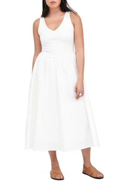 Marcella Emmy Mixed Media Midi Dress In Off White