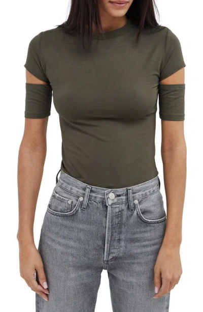 Marcella Esme Cutout Sleeve T-shirt In Olive Green