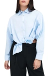 Marcella Ezra High-low Cotton Button-up Shirt In Light Ciel