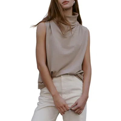 Marcella Finch French Terry Funnel Neck Top In Brown