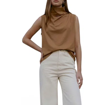 Marcella Finch French Terry Funnel Neck Top In Brown