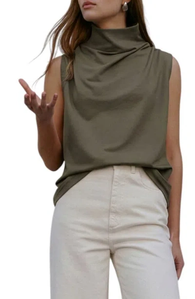 Marcella Finch French Terry Funnel Neck Top In Green