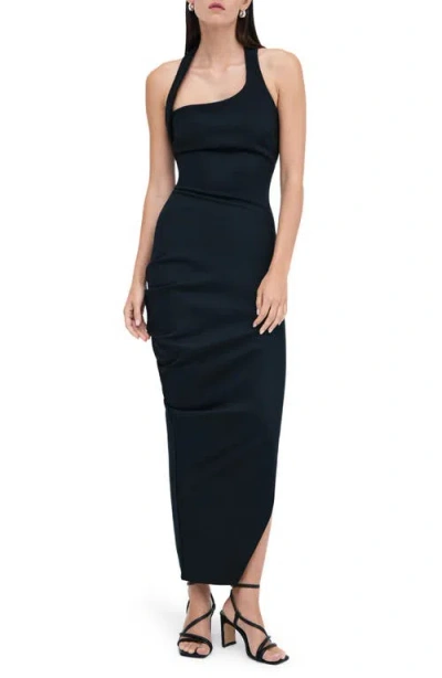 Marcella Gallery Asymmetric Ponte Gown In Black