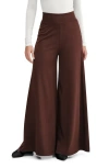 Marcella Georgia High Waist Wide Leg Ponte Knit Pants In Brown