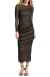 Marcella Gia Long Sleeve Mesh Maxi Dress In Brown