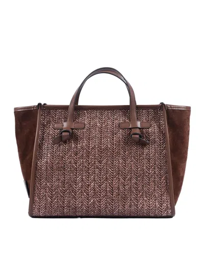 Marcella Gianni Chiarini Borsa Pelle E Tessuto In Brown