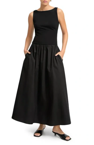 Marcella Gillian Mixed Media Ponte & Cotton A-line Dress In Black