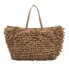 Marcella Handwoven Raffia Curl Handbag With Leather Handles In Brown
