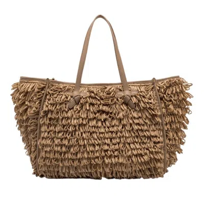 Marcella Handwoven Raffia Curl Handbag With Leather Handles In Brown