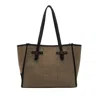 Marcella Houndstooth Wool Tote Bag With Leather Trim In Gray