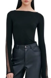 Marcella Illa Mesh Trim Top In Black