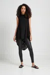 Marcella Ines Drape Sleeveless High-low Tunic Top In Black
