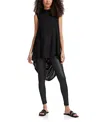 Marcella Ines Drape Sleeveless High-low Tunic Top In Black