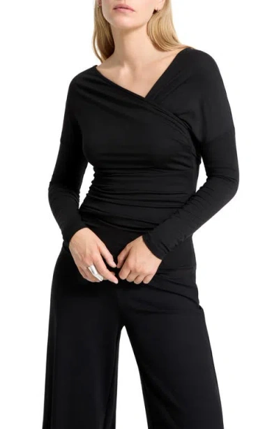 Marcella Jisoo Ruched Surplice Neck Jersey Top In Blue