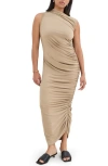 Marcella Joan Sleeveless Ruched Cocktail Dress In Sand