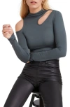 Marcella Jones Cutout Mock Neck Top In Slate Grey