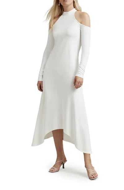 Marcella Kalene Cold Shoulder High-low Maxi Dress In White