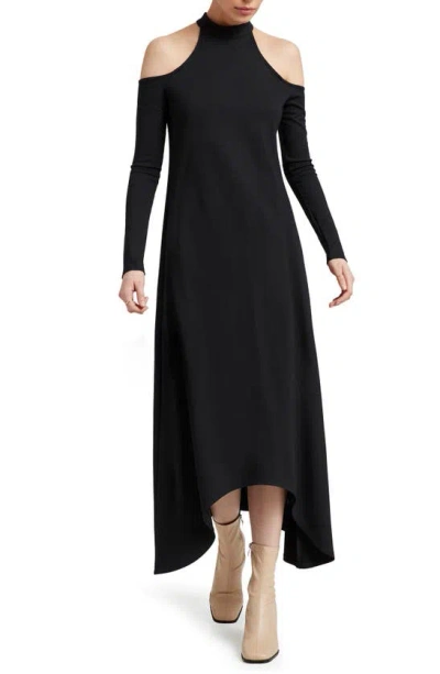Marcella Kalene Cold Shoulder Long Sleeve High-low Maxi Dress In Black