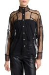 Marcella Lane Mesh Button-up Shirt In Black