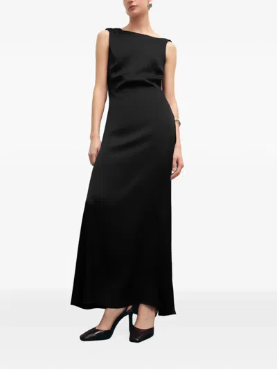 Marcella Laurel Asymmetrical-strap Maxi Dress In Black