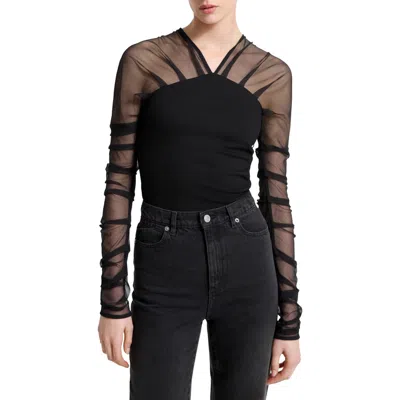 Marcella Lita Mesh & Ponte Top In Black