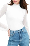 Marcella Liv Mesh Sleeve Jersey Top In Off White