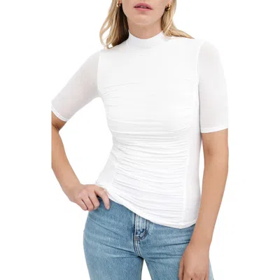 Marcella Logan Ruched Mock Neck Top In Off White