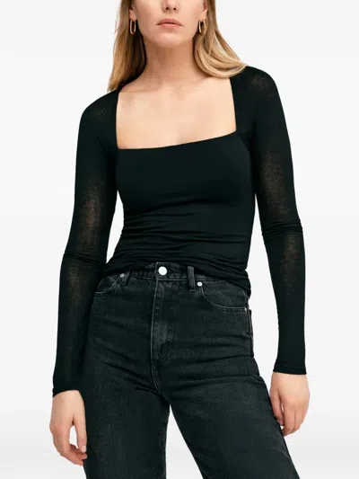 Marcella Lonnie 方领半透明衣袖上衣 In Black