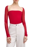 Marcella Lucia Jersey & Mesh Top In Red