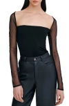 Marcella Lucia Long Sleeve Mesh & Jersey Top In Black