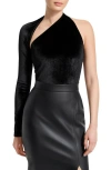 Marcella Manhattan Velvet One-shoulder Top In Black