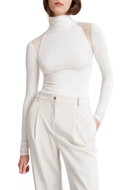 Marcella Maria Mesh Inset Turtleneck Top In Off White