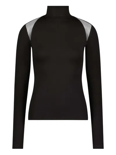 Marcella Maria 网纱拼接高领上衣 In Black