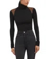 Marcella Maria Mesh Panel Jersey Turtleneck Top In Black