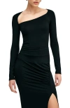Marcella Mariah Asymmetric Neck Top In Black