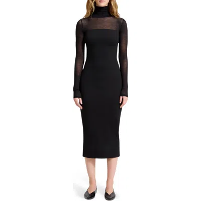 Marcella Marina Turtleneck Body-con Midi Dress In Black