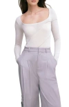 Marcella Melody Ruffle Seam Semisheer Jersey Top In Mist